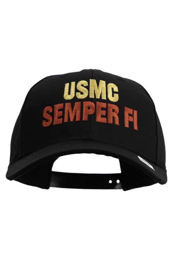 USMC Semper Fi Embroidered 6 Panel Structured Cotton Twill Cap Made in USA - Black OSFM