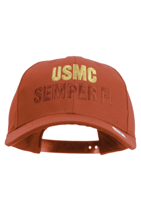 USMC Semper Fi Embroidered 6 Panel Structured Cotton Twill Cap Made in USA - Red OSFM