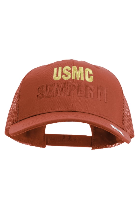 USMC Semper Fi Embroidered 6 Panel Structured Cotton Twill Mesh Cap Made in USA - Red OSFM