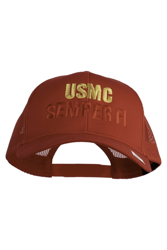 USMC Semper Fi Embroidered Solid Cotton Twill Mesh Prostyle Cap - Red OSFM