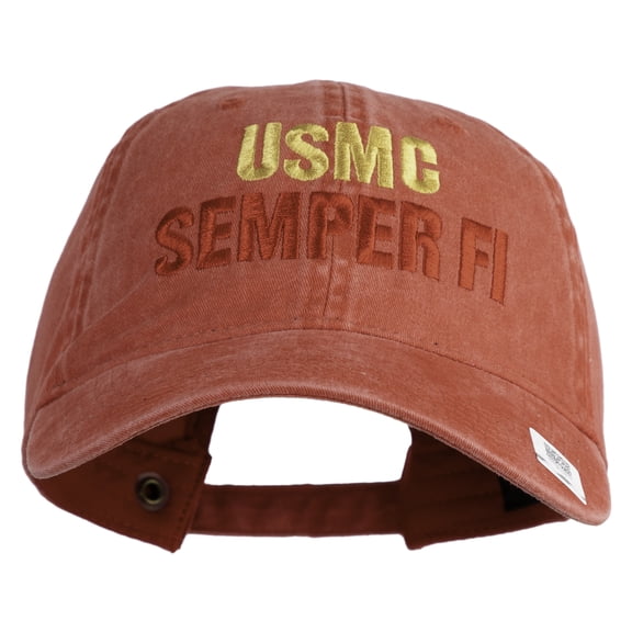 USMC Semper Fi Embroidered Washed Solid Pigment Dyed Cotton Twill Brass Buckle Cap - Red OSFM