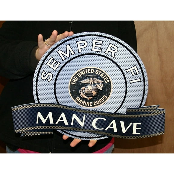 USMC Semper Fi Mancave Metal Wall Hanging Sign - Bronze Logo - 18" x 14"