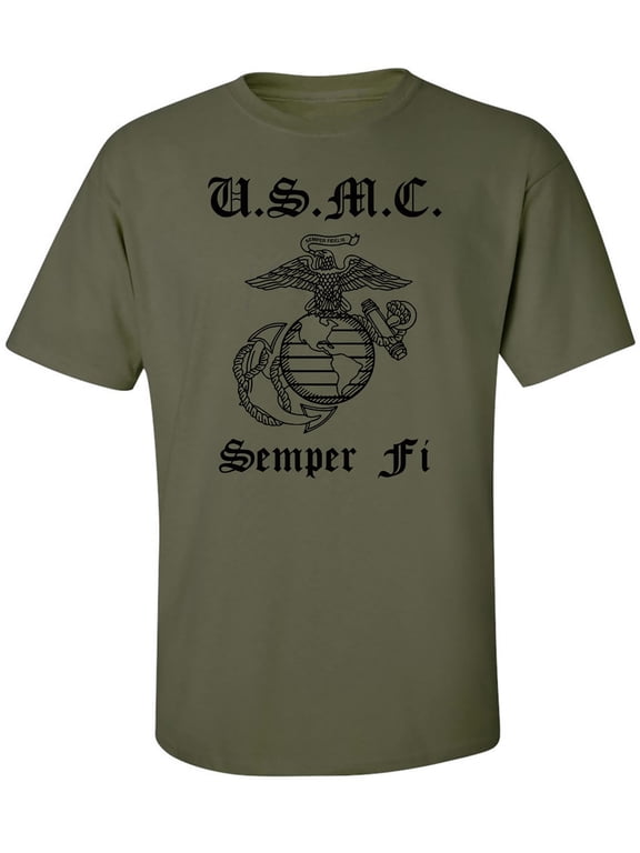 USMC Semper Fi Marines Eagle, Globe & Anchor Short Sleeve Tee in Military Green