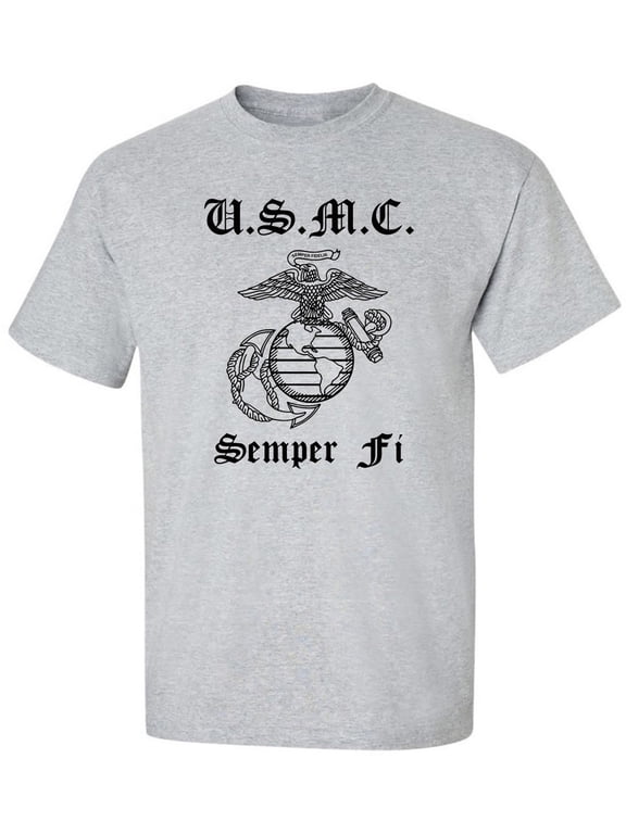 USMC Semper Fi Marines Eagle, Globe and Anchor Short Sleeve Tee in Sport Grey