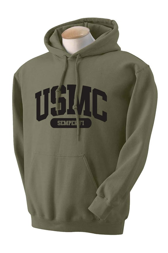 USMC Semper Fi Marines Hooded Sweatshirt in Military Green