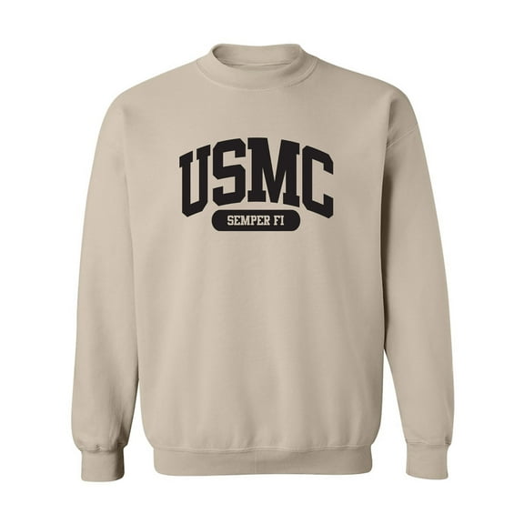 USMC Semper Fi Military Style Crewneck Sweatshirt in Sand