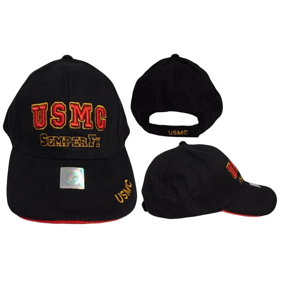 USMC Semper Fi US Marines Black Cotton Adjustable Embroidered Cap Hat - Licensed
