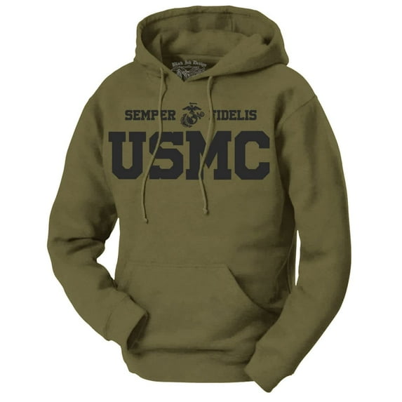 USMC Semper Fidelis Marine Corps Hoodie Olive LG