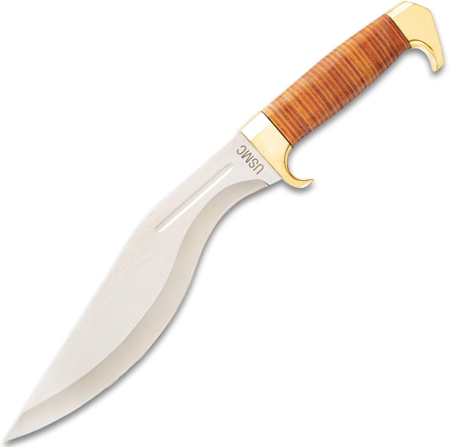 USMC Stacked Leather Handle Kukri Knife - -Sharp J420 Stainless Steel ...