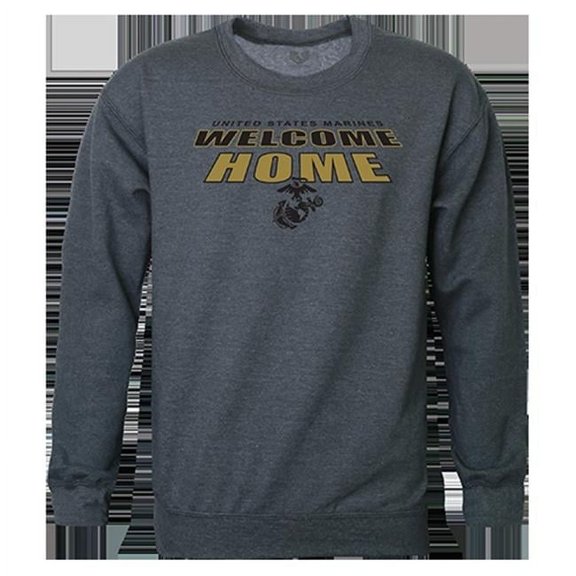 USMC Welcome Graphic Crewneck Sweatshirt, Heather Charcoal - Small