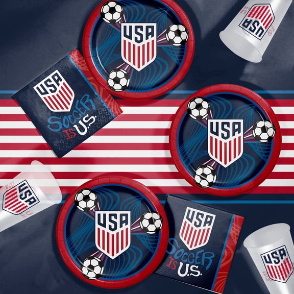 USMNT World Cup 2026 U.S. Men's Soccer Disposable Tableware Set with Plastic Tablecloth, Serves 16