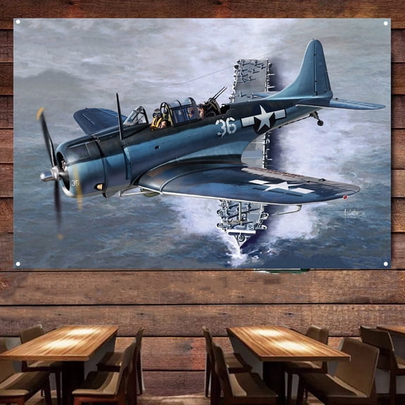 USN SBD-5 Fighter Banner Wall Flag - Air Force Attack Aircraft Canvas Print - Military Aviation Wall Art Decor - Ideal Gift For Army Fans 38" x 57"