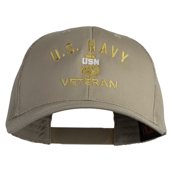 USN Veteran Embroidered Solid Cotton Twill Mesh Prostyle Cap - Khaki OSFM