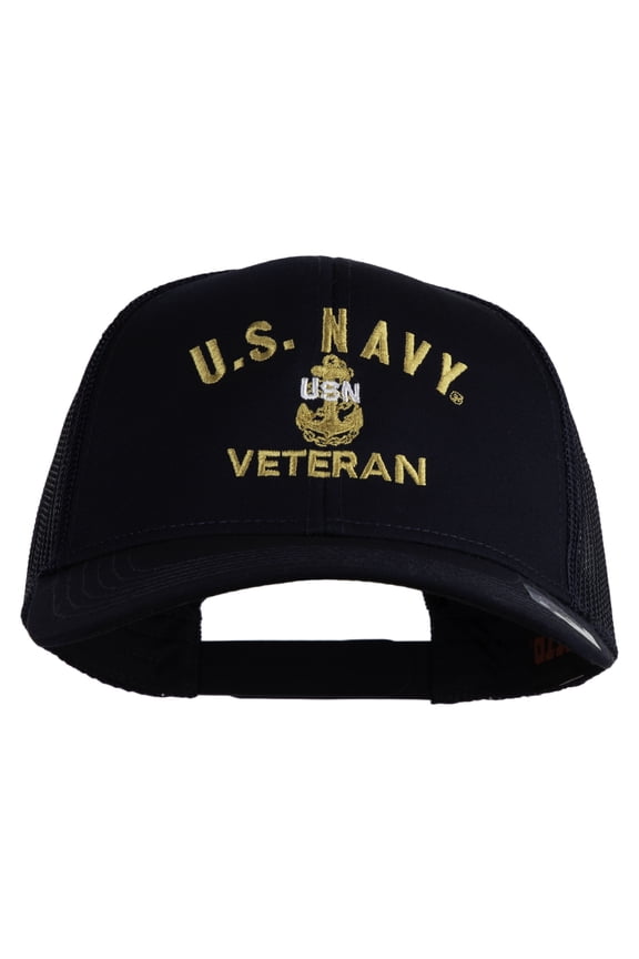 USN Veteran Embroidered Solid Cotton Twill Mesh Prostyle Cap - Navy OSFM