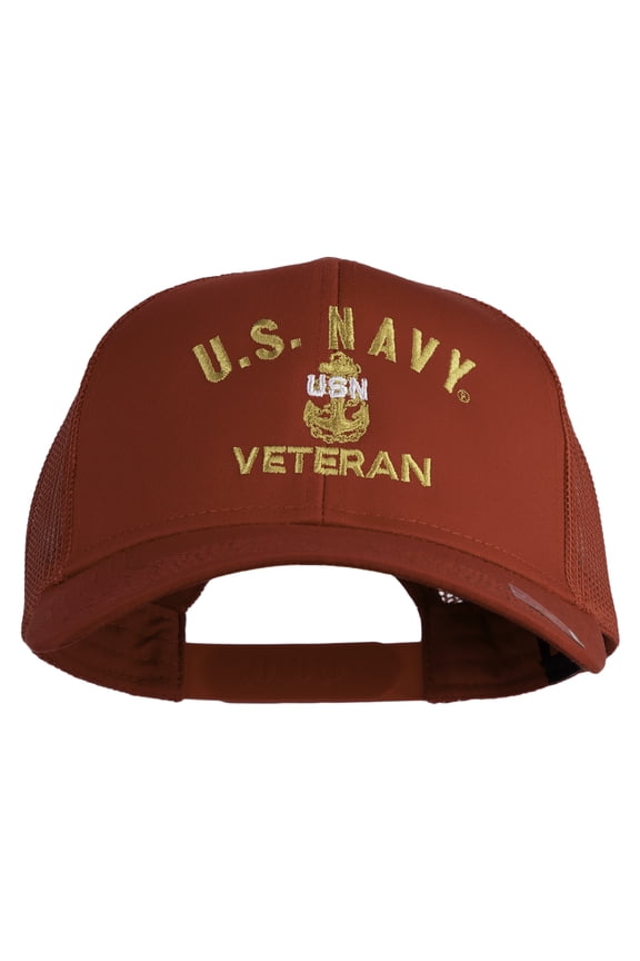 USN Veteran Embroidered Solid Cotton Twill Mesh Prostyle Cap - Red OSFM