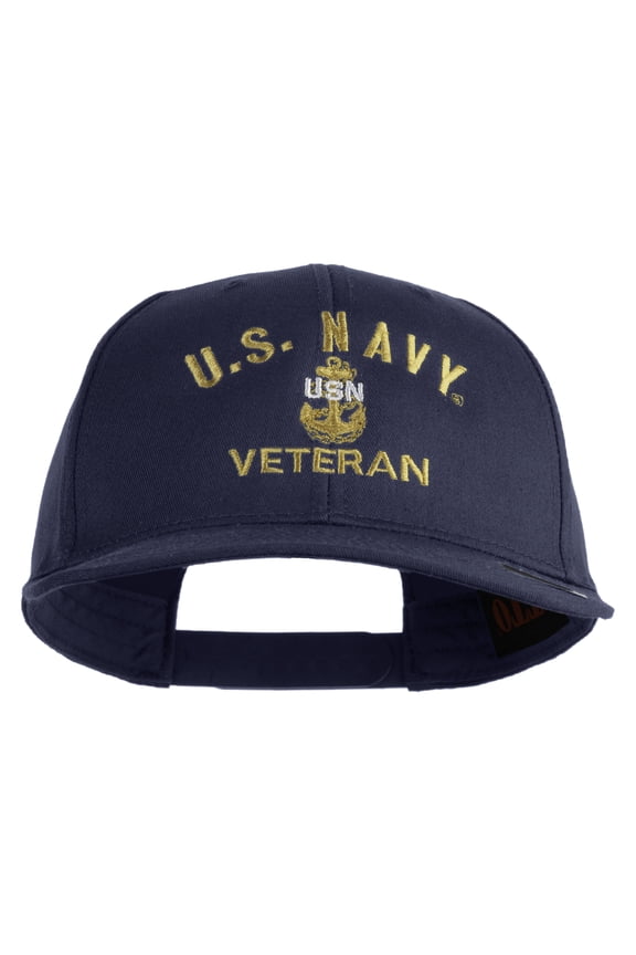 USN Veteran Military Embroidered Solid Cotton Twill Pro Style Cap - Navy OSFM