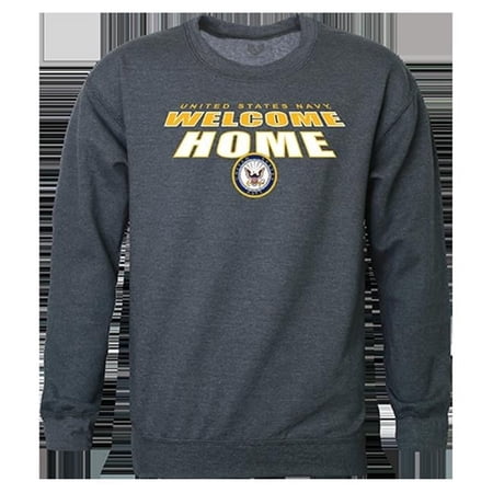 USN Welcome Graphic Crewneck Sweatshirt, Heather Charcoal - Medium