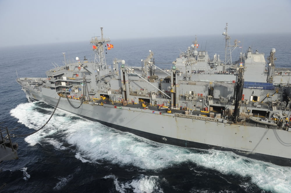 USNS Rainier transits alongside USS Nimitz during a replenishment at sea Canvas Art - Stocktrek Images (35 x 23)