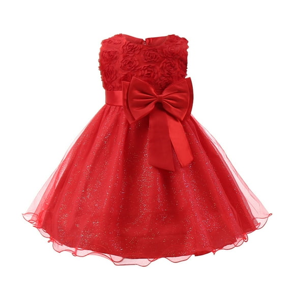 USNSM (1-10 Years) Children's Fashion Cute Dress Girl Sleeveless Soft Comfy Princess Dress Bow Mesh Tulle Dress Red 2-3 Years