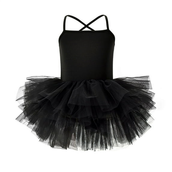 USNSM (2-6 Years) Girls Solid Color Halter One-Piece Tutu Dress Children's Dance Clothing Mesh Skirt Practice Clothing Sleeveless Round Neck Dress Black 2-3 Years