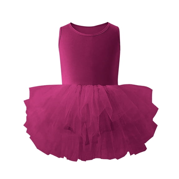 USNSM (2-6 Years) Girls Solid Color Halter One-Piece Tutu Dress Children's Dance Clothing Mesh Skirt Practice Clothing Sleeveless Round Neck Dress Purple 2-3 Years