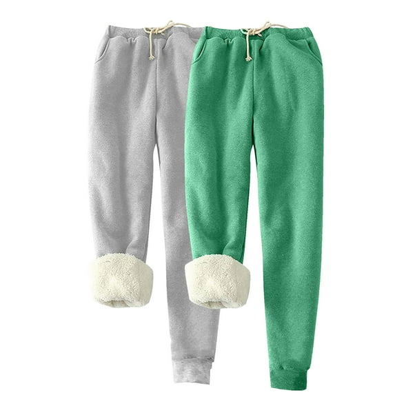 USNSM 2 Pack Fleece Lined Pants for Women Sherpa Jogger Sweatpants Heavyweight Thick Drawstring Trousers with Pockets Green XXXXL
