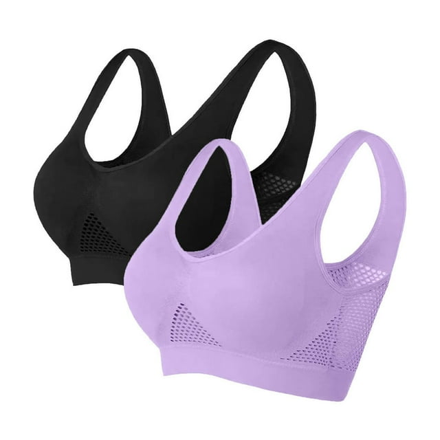 USNSM 2 Pack Sports Bras for Women No Wire Bras Breathable Underwear ...