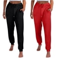 thumbnail image 1 of USNSM 2 Pack Sweatpants for Women Drawstring Elastic Waist Joggers Pants with Pockets Cinch Bottom Casual Jogger Trousers Red M, 1 of 8