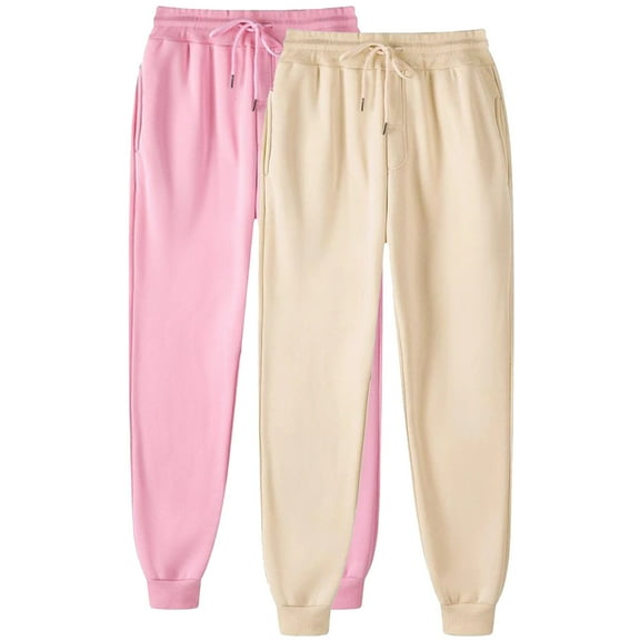 USNSM 2 Pack Women's Joggers Pants Elastic Waist Sweatpant Casual Active Workout Running Sports Trousers with Pockets with Pockets Khaki XL