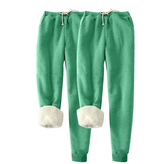 USNSM 2 Pack Women's Sherpa Lined Sweatpants Winter Warm Fuzzy Pants Plus Size Athletic Jogger Pants with Pockets Green L