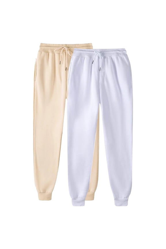 2 Pack Women's Sweatpants Basic Solid Color Unisex Joggers Casual Elastic Waist Active Sports Pants with Pockets White L