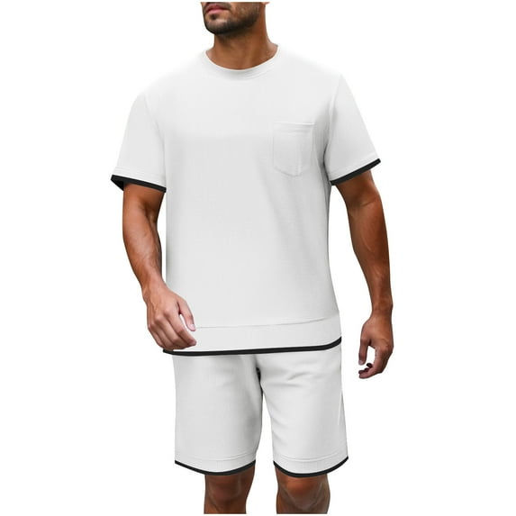 USNSM 2 Piece Sets for Mmen Summer 2025 Two Piece Matching Lounge Sets Short Casual Outfits Casual Fashion Vacation Clothes White M