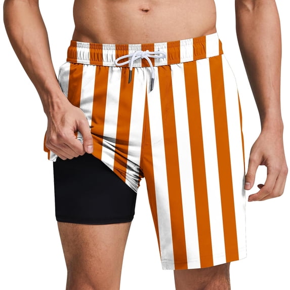 USNSM 2 in 1 Mens Swim Trunks Quick Dry Elastic Waistband Drawstring Shorts Beach Swim Shorts Bathing Suit with Compression Liner Orange XL