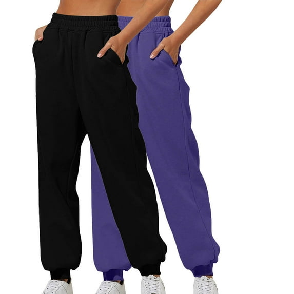 USNSM 2PC Casual Trousers for Women Baggy Athleisure Joggers Pants Solid Color Soft Lounge Trousers with Pockets Black XL