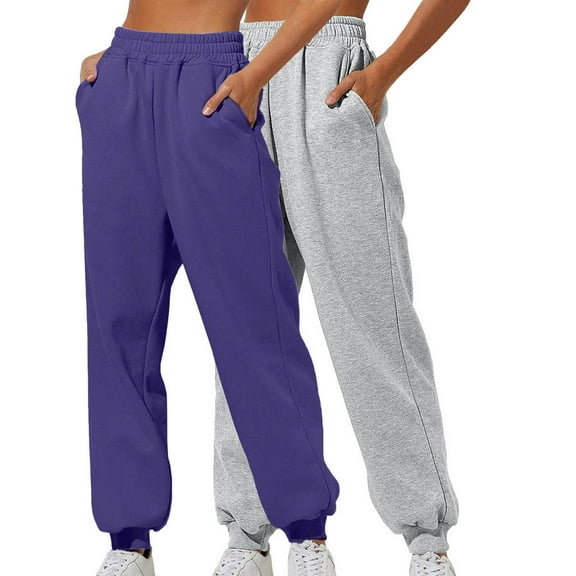 USNSM 2PC Casual Trousers for Women Baggy Athleisure Joggers Pants Solid Color Soft Lounge Trousers with Pockets Purple XL
