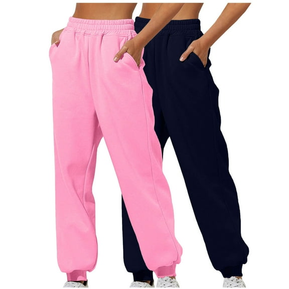USNSM 2Pack Baggy Sweatpants for Women Elastic High Waist Cinch Bottom Joggers Pants Fall Lounge Workout Pants with Pockets Navy XXL