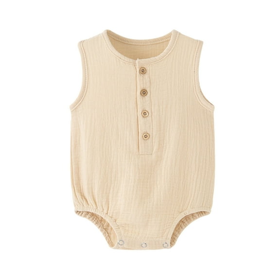 USNSM 3-24 Months Baby Onesie Summer Gauze Thin Sleeveless Newborn Clothes Soft Comfy Breathable Climbing Clothes Beige 18M