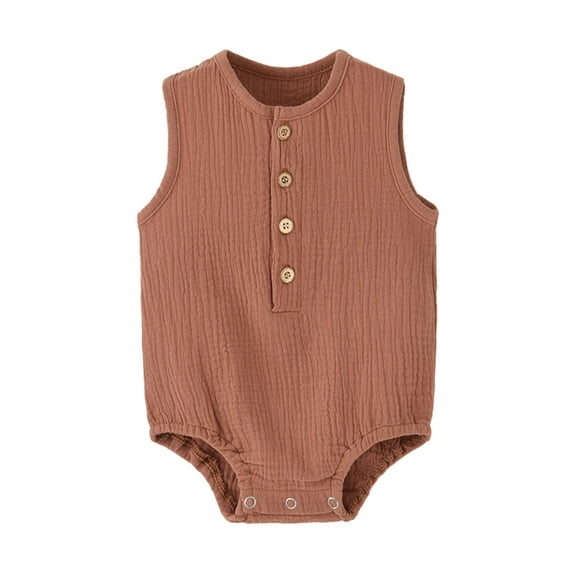 USNSM 3-24 Months Baby Onesie Summer Gauze Thin Sleeveless Newborn Clothes Soft Comfy Breathable Climbing Clothes Coffee 9M