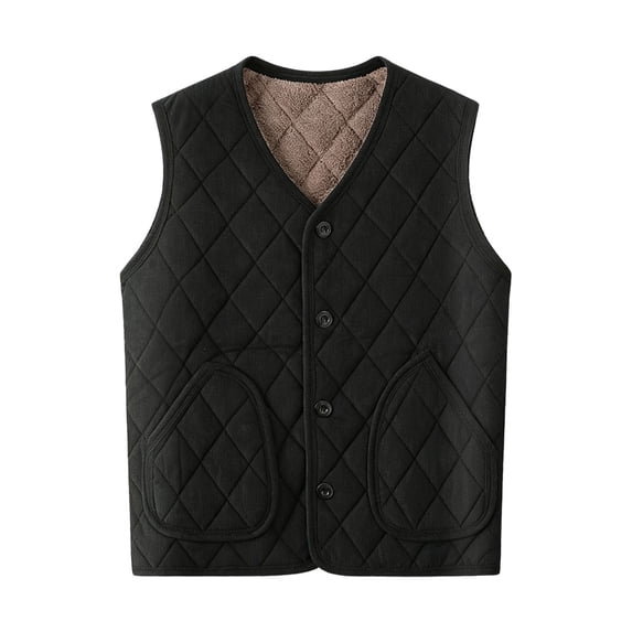 USNSM (3XL-5XL) Men's V-Neck Plush Thick Warm Down Vest Winter Sherpa Outdoor Travel Vest Fleece Lined Sleeveless Puffer Jackets Black XXXXL