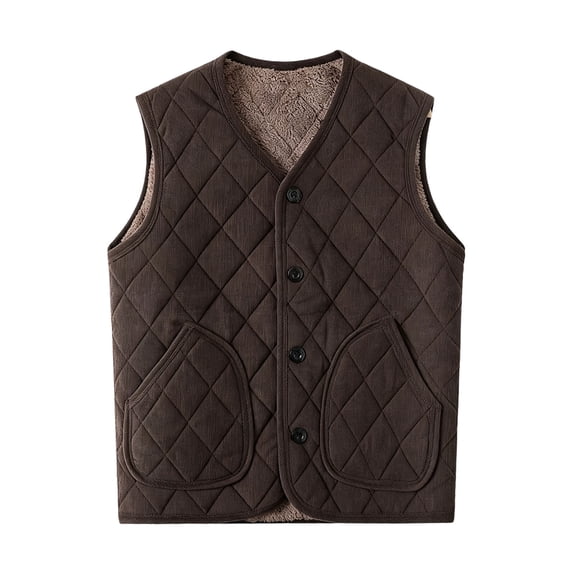 USNSM (3XL-5XL) Men's V-Neck Plush Thick Warm Down Vest Winter Sherpa Outdoor Travel Vest Fleece Lined Sleeveless Puffer Jackets Brown XXXL
