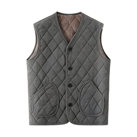 USNSM (3XL-5XL) Men's V-Neck Plush Thick Warm Down Vest Winter Sherpa Outdoor Travel Vest Fleece Lined Sleeveless Puffer Jackets Gray XXXXL