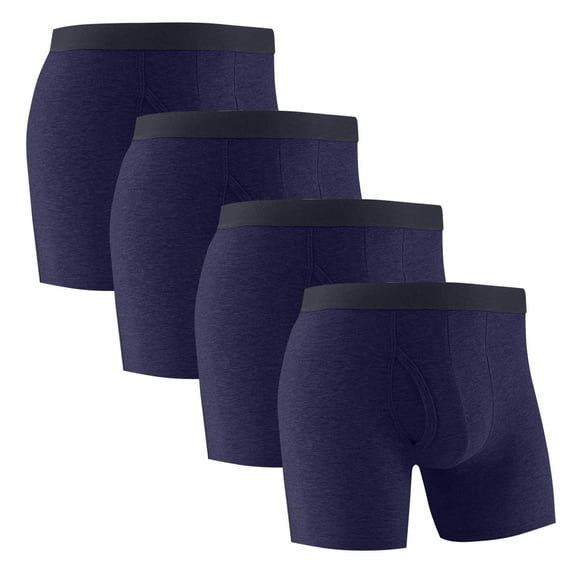 USNSM 4PC Men's Stylish Comfortable Solid Color Breathable Plus Size Boxer Briefs with Front Opening Navy XL