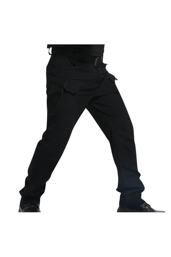 (4XL-6XL)Big and Tall Men's Multiple Pocket Cargo Tactical Pants Ripstop Lightweight Cotton Stretch Outdoor Hiking Pants Black XXXXL