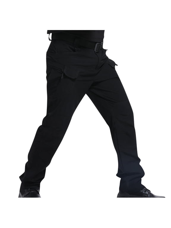(4XL-6XL)Big and Tall Men's Multiple Pocket Cargo Tactical Pants Ripstop Lightweight Cotton Stretch Outdoor Hiking Pants Black XXXXXL