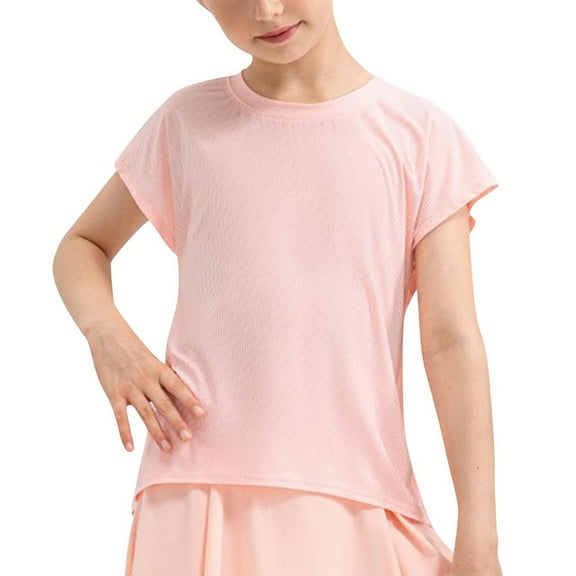 USNSM (5-15 Years) Boys Girls Middle Kids Cute Fashion Solid Color Sports Loose Breathable Short Sleeve Top Pink 120