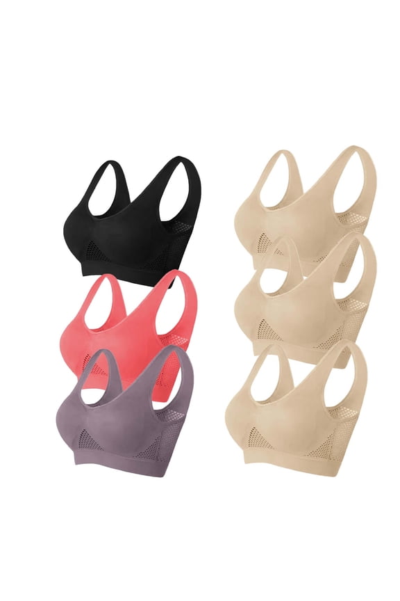 6 Pack Wirefree Seamless Bralettes Underwear for Women Breathable Cool Liftup Air Bras Full Support Khaki XXXL