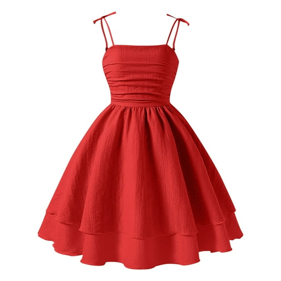 USNSM (8-14 Years Old) Children's Big Kids Summer Solid Color Cotton Silk Halter Dress Sleeveless Round Neck Dresses Red 11-12 Years