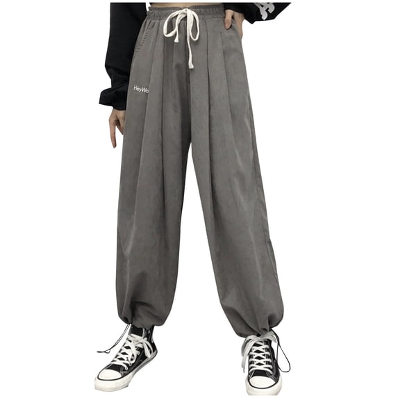 USNSM Baggy Sweatpants for Women Casual Drawstring Athletic Pants Fall Workout Jogger Wide Leg Pants with Pockets Gray L