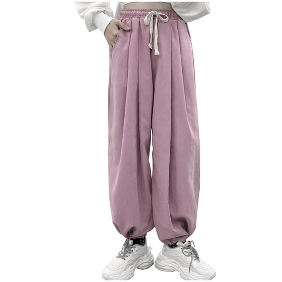 USNSM Baggy Sweatpants for Women Casual Drawstring Athletic Pants Fall Workout Jogger Wide Leg Pants with Pockets Pink XXXL