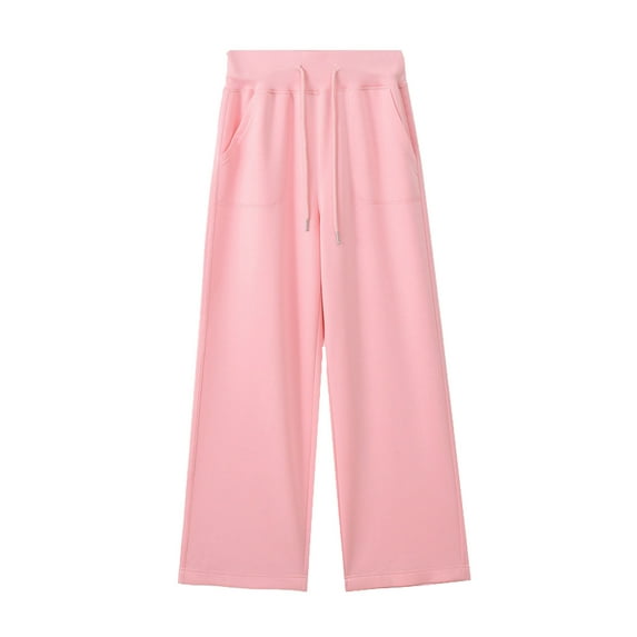 USNSM Baggy Sweatpants for Women Casual Drawstring Elastic Waist Wide Leg Pants Solid Color Loose Trousers with Pockets Pink XL
